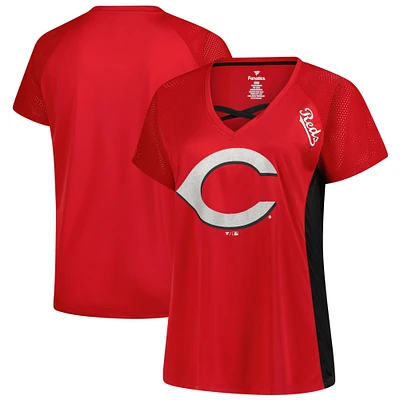 T-shirt à col en V pailleté pour femme Profile Red Cincinnati Reds
