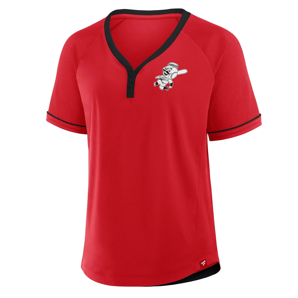 Women's Fanatics Red Cincinnati Reds Cooperstown Collection League Diva Raglan V-Neck T-Shirt