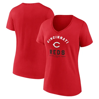 T-shirt col V rouge pour femme des Reds de Cincinnati