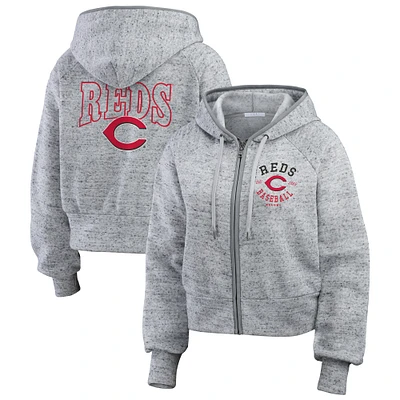 Sweat à capuche court entièrement zippé en polaire mouchetée WEAR by Erin Andrews Heather Gray des Cincinnati Reds pour femme