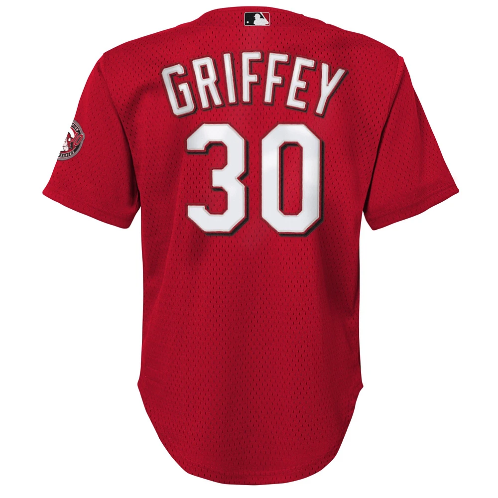 Maillot d'entraînement au bâton en maille pour jeunes Mitchell & Ness Ken Griffey Jr. Red Cincinnati Reds Cooperstown Collection