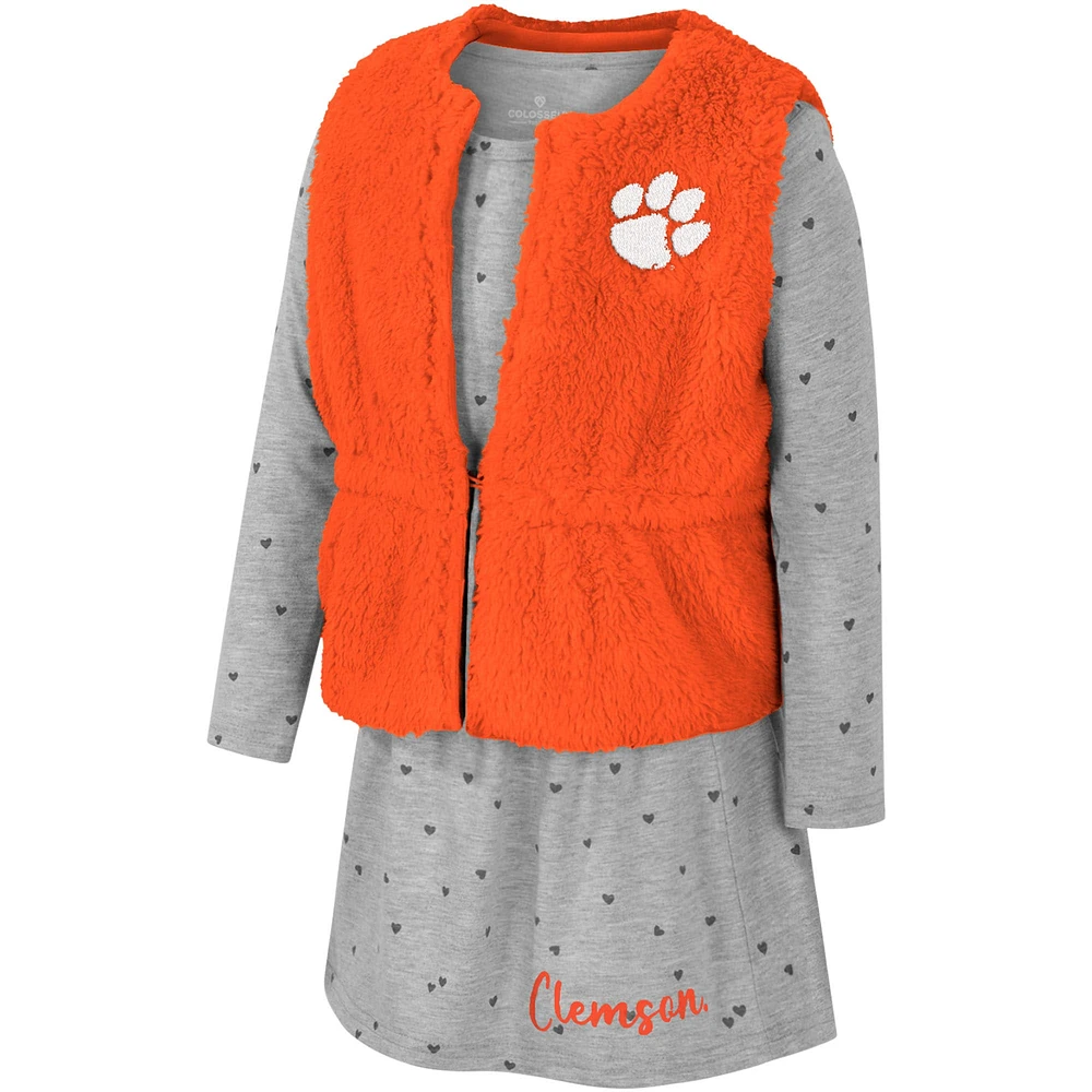 Girls Toddler Colosseum Orange Clemson Tigers Meowing Vest & Dress Set