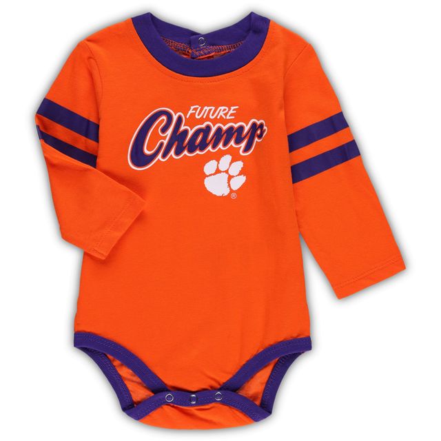 Ensemble body et pantalon de survêtement à manches longues Clemson Tigers Little Kicker orange/violet pour bébé