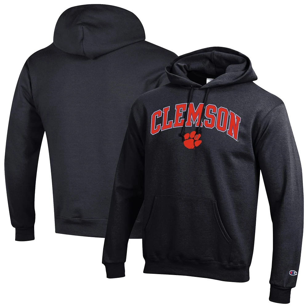 Men's Champion Black Clemson Tigers Arched Logo Fleece Pullover Hoodie
