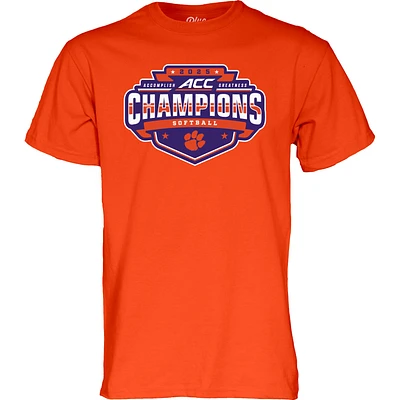 T-shirt bleu 84 orange pour homme des Tigers de Clemson, champions du tournoi softball la conférence ACC 2025, vestiaire