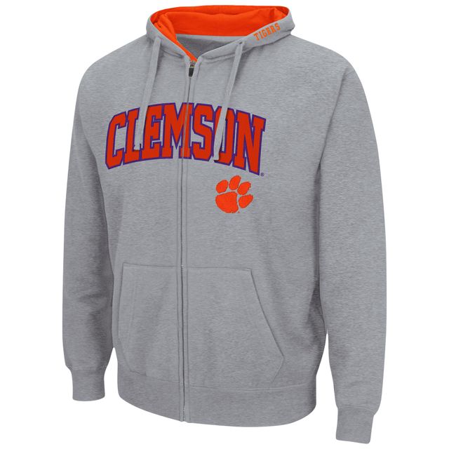 Sweat à capuche entièrement zippé Colosseum gris chiné Clemson Tigers Arch & Logo 3.0 pour homme