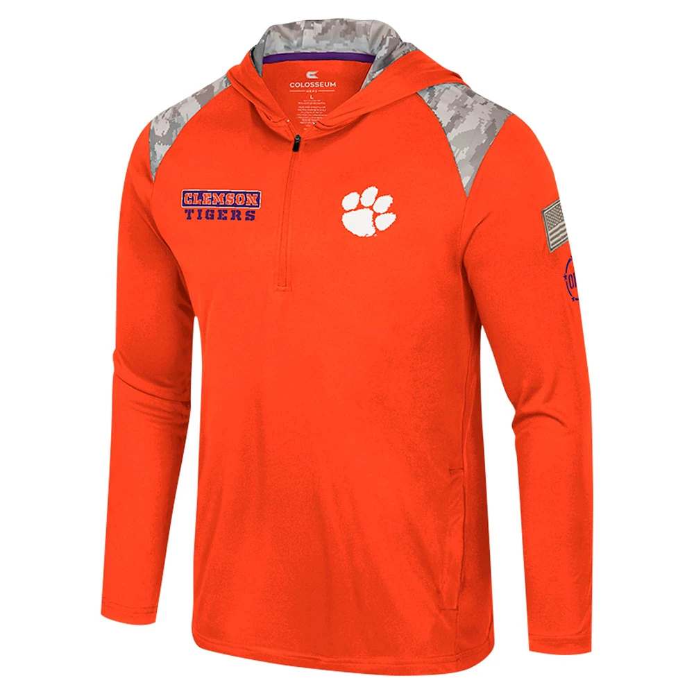 Men's Colosseum Orange Clemson Tigers OHT Military Appreciation Quarter-Zip Hoodie Jacket