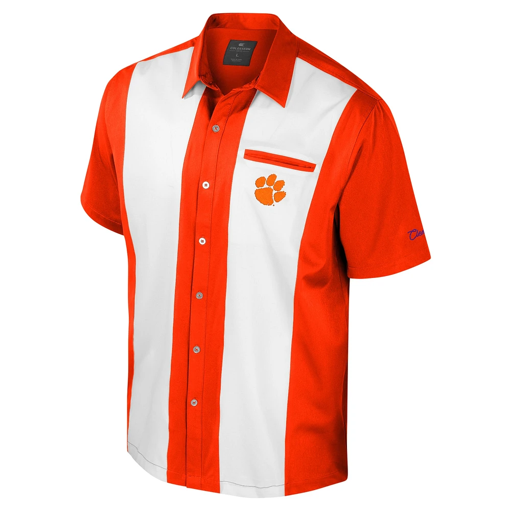 Chemise boutonnée de bowling Strike pour homme, orange Colosseum, Clemson Tigers
