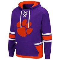 Chandail à capuchon Colosseum pour hommes Clemson Tigers lacets 3.0 violet