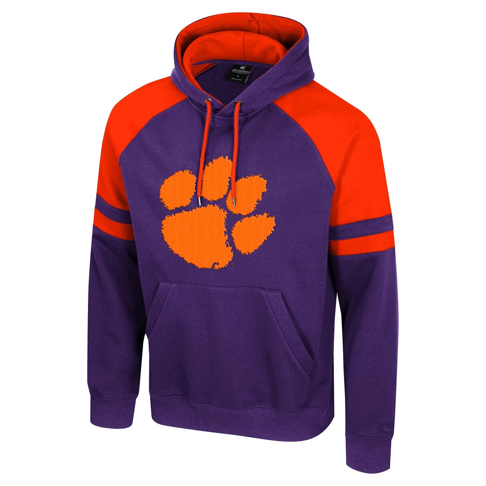 Men's Colosseum  Purple Clemson Tigers Todd Raglan Pullover Hoodie