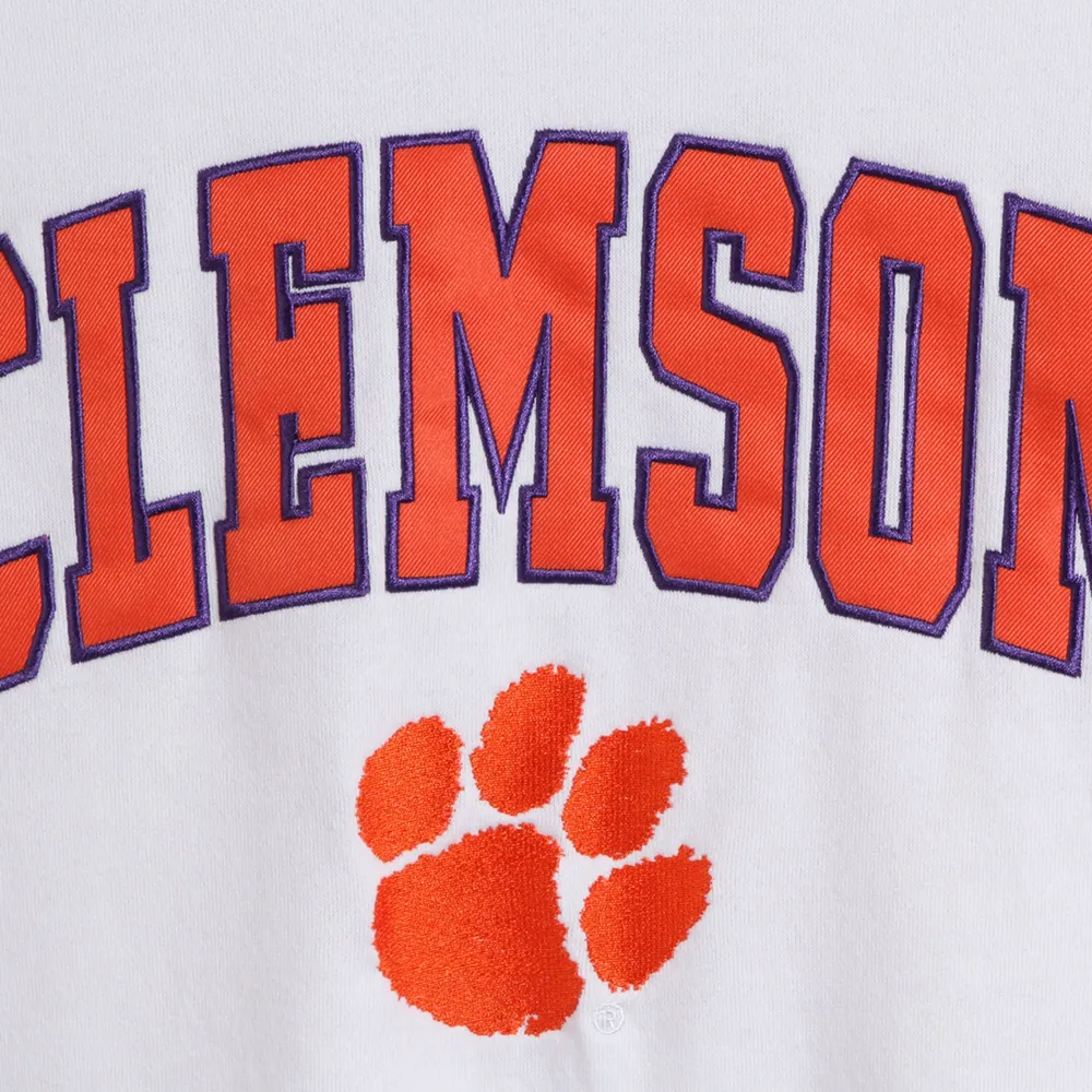 Men's Colosseum White Clemson Tigers Arch & Logo Crew Neck Sweatshirt