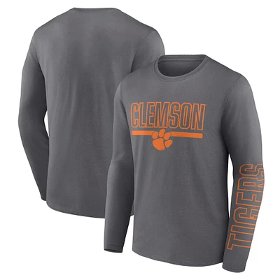 T-shirt à manches longues moderne deux coups Fanatics Heather Charcoal Clemson Tigers pour hommes