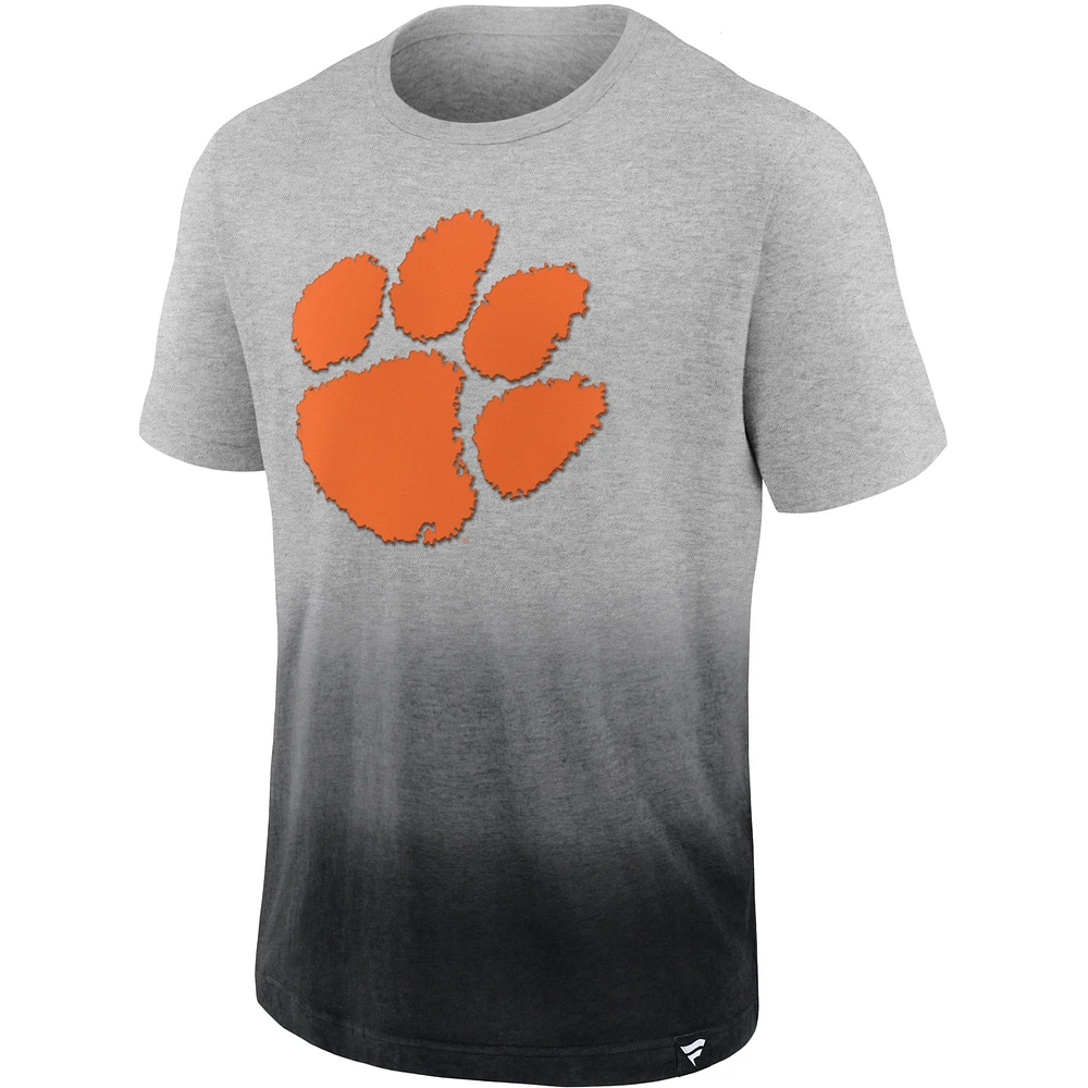 Men's Fanatics Heathered Gray/Black Clemson Tigers Team Ombre T-Shirt