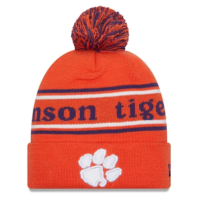 Bonnet en tricot à revers et pompon Clemson Tigers Marquee New Era orange pour hommes
