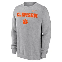 Men's Nike Heather Gray Clemson Tigers Primetime Primary Stack Pullover Sweatshirt