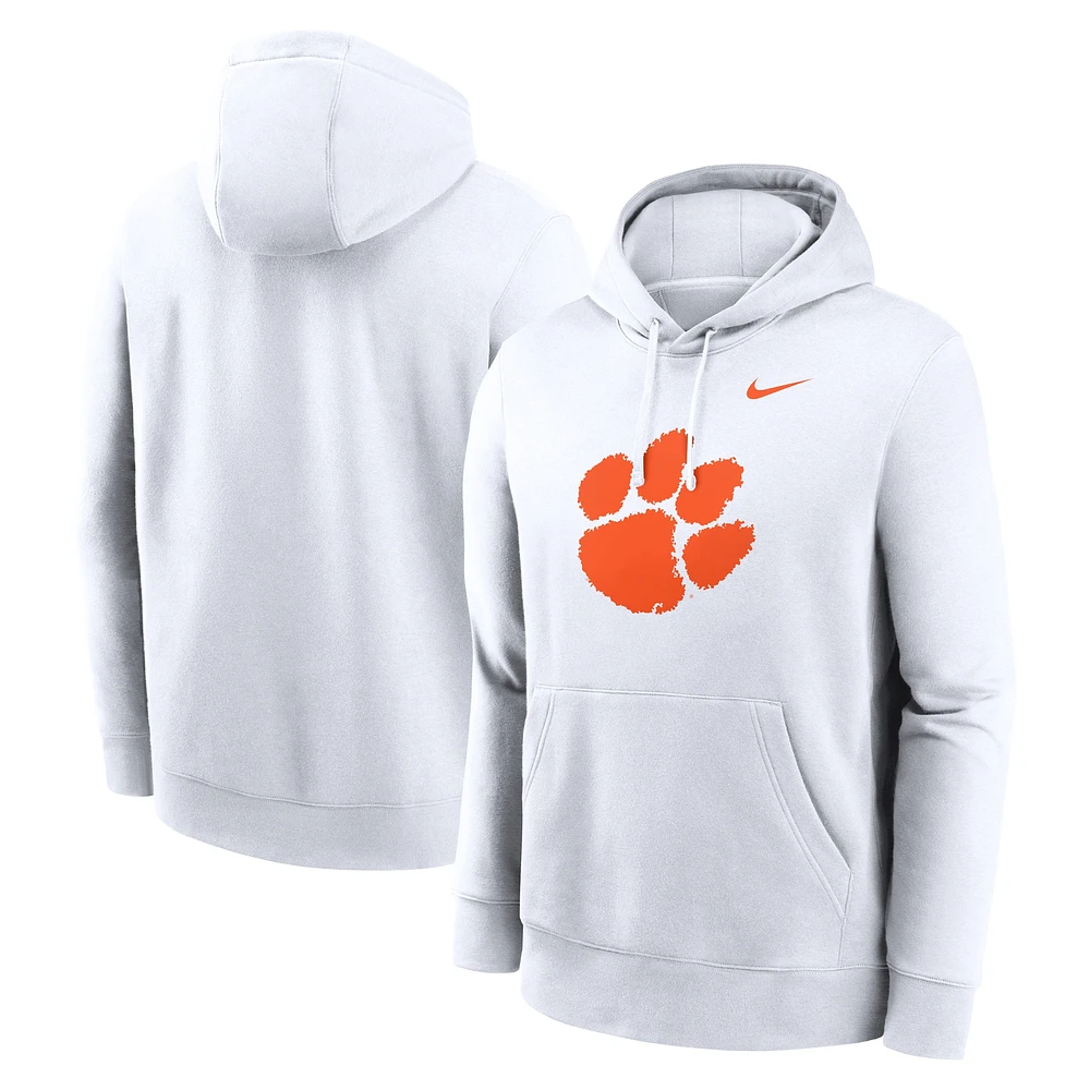 Sweat à capuche en polaire Nike Clemson Tigers Primetime Club pour homme, blanc