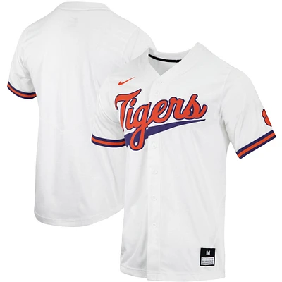Maillot de baseball réplique à boutons complets Nike blanc Clemson Tigers pour homme