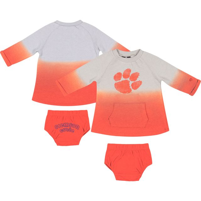 Nouveau-né et bébé Colosseum Gris/Orange Clemson Tigers Hand Ombre Dress & Bloomers Set