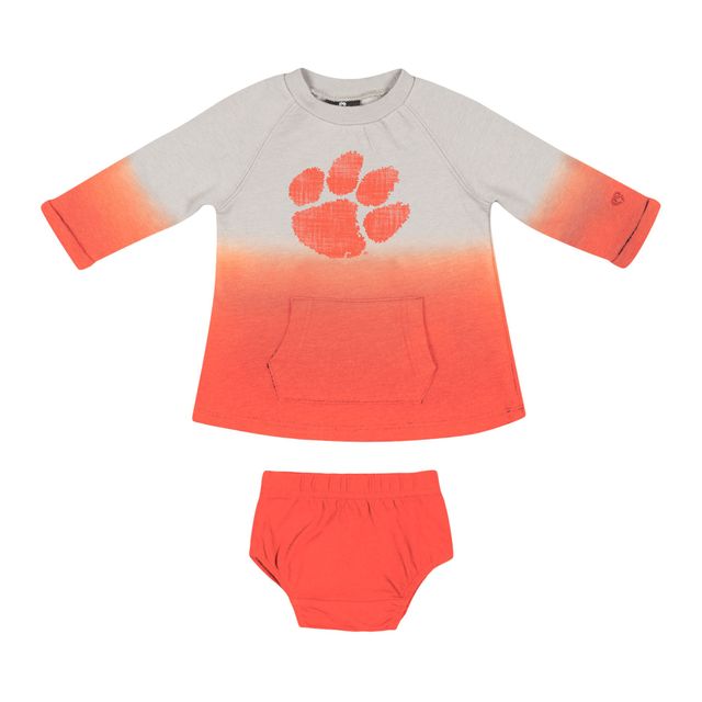 Nouveau-né et bébé Colosseum Gris/Orange Clemson Tigers Hand Ombre Dress & Bloomers Set