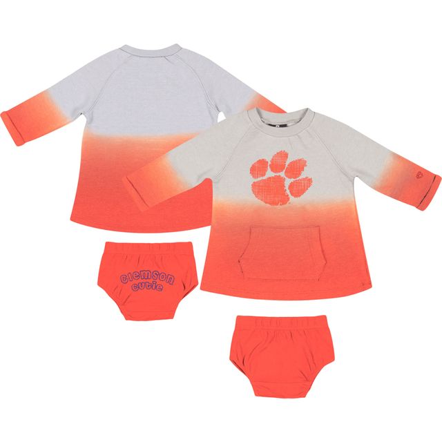 Nouveau-né et bébé Colosseum Gris/Orange Clemson Tigers Hand Ombre Dress & Bloomers Set