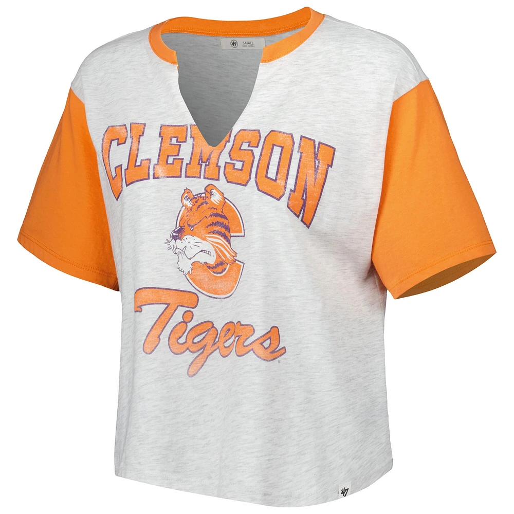 Women's '47 Gray/Orange Clemson Tigers Dolly Cropped V-Neck T-Shirt
