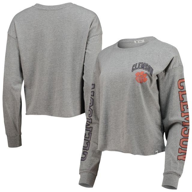 T-shirt court à manches longues Clemson Tigers Ultra Max Parkway '47 gris chiné pour femme
