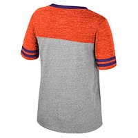 Women's Colosseum Heather Gray Clemson Tigers Kate Colorblock Notch Neck T-Shirt