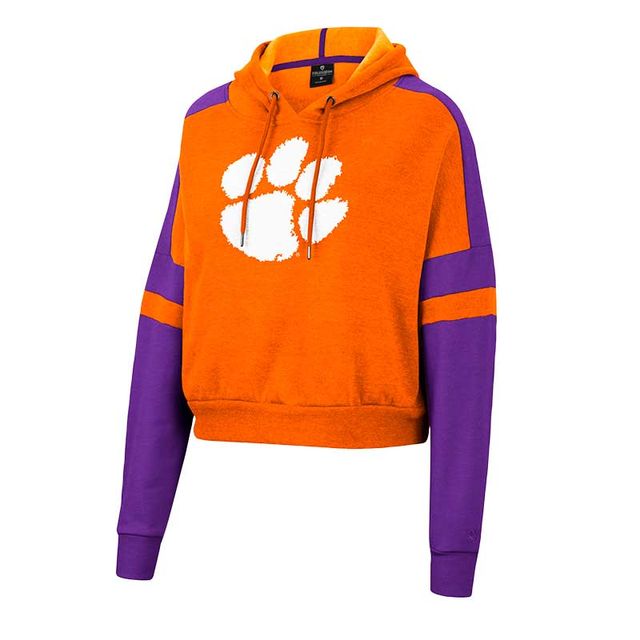 Sweat à capuche court Colosseum Orange Clemson Tigers Throwback Stripe Arch Logo pour femme