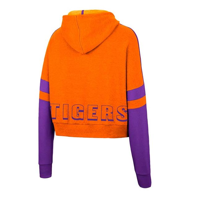 Sweat à capuche court Colosseum Orange Clemson Tigers Throwback Stripe Arch Logo pour femme