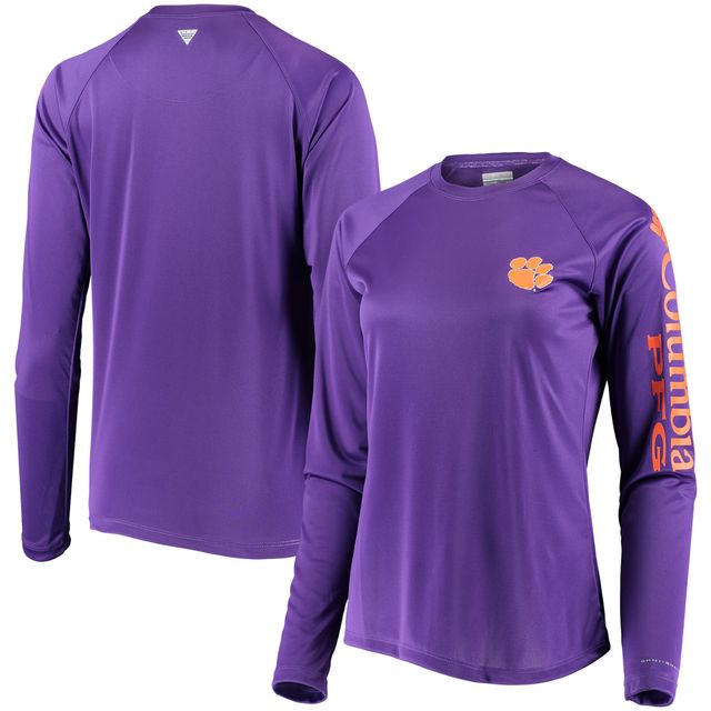 T-shirt à manches longues Columbia Purple Clemson Tigers PFG Tidal Omni-Shade pour femme
