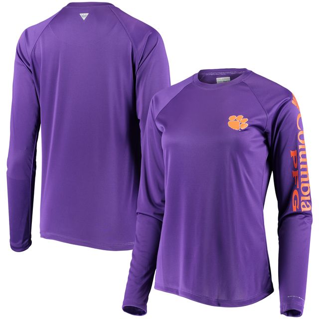 T-shirt à manches longues Columbia Purple Clemson Tigers PFG Tidal Omni-Shade pour femme