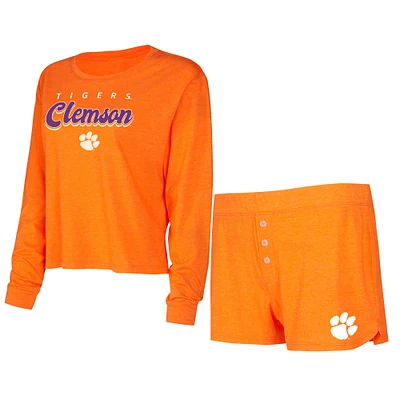 Women's Concepts Sport Orange Clemson Tigers Team Color Long Sleeve T-Shirt & Shorts Set
