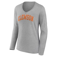 Women's Fanatics Heather Gray Clemson Tigers Basic Arch Long Sleeve V-Neck T-Shirt