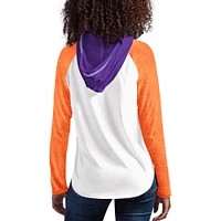 Women's G-III 4Her by Carl Banks White/Orange Clemson Tigers From the Sideline Raglan Long Sleeve Hoodie T-Shirt