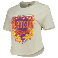 Women's Pressbox Cream Clemson Tigers Taylor Animal Print Cropped T-Shirt