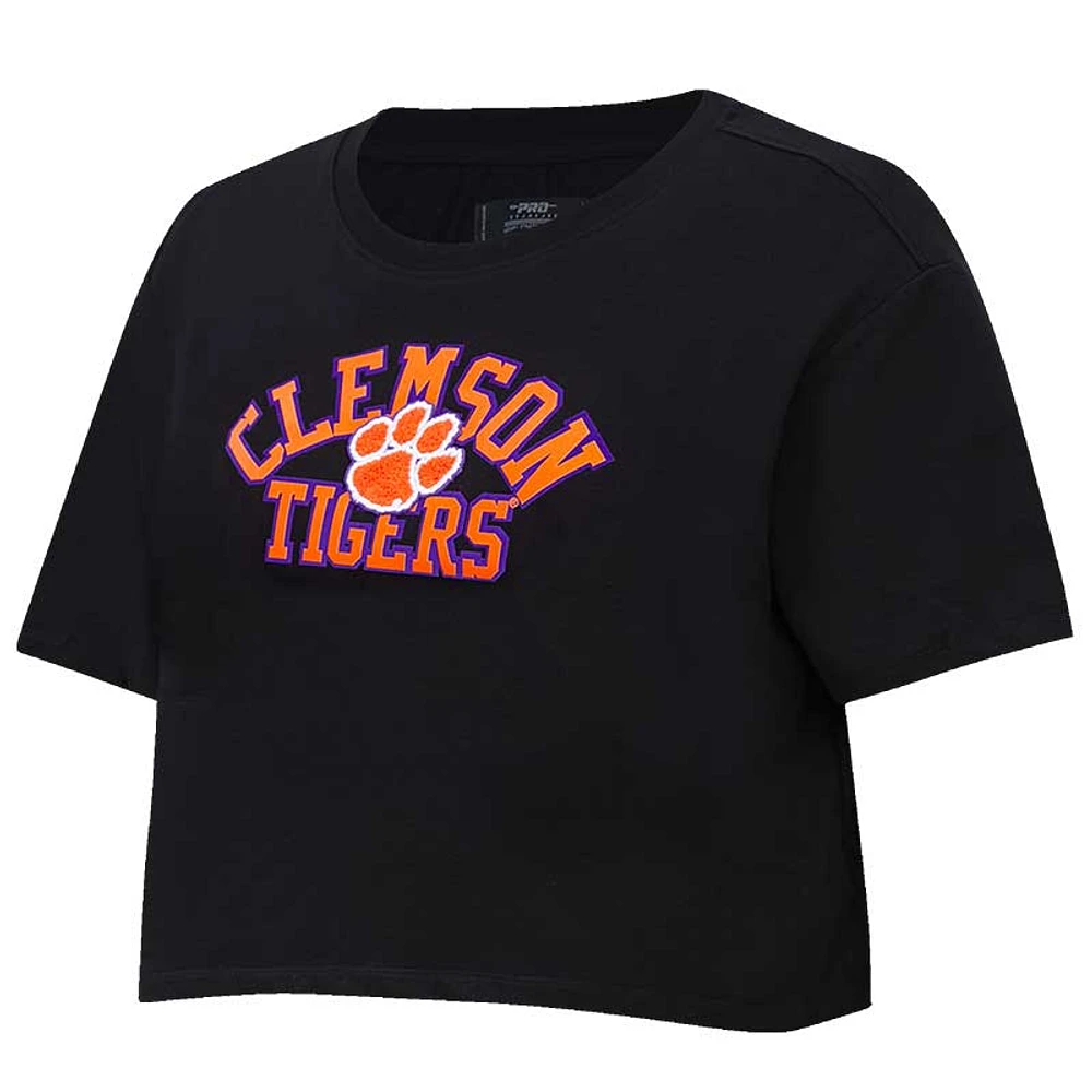 Women's Pro Standard Black Clemson Tigers Classic Three-Hit Boxy Cropped T-Shirt
