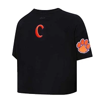 Women's Pro Standard Black Clemson Tigers Classic Three-Hit Boxy Cropped T-Shirt