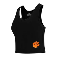 Women's Pro Standard Black Clemson Tigers Tonal Neutral Fitted Waist Length Racerback Tank Top