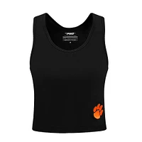 Women's Pro Standard Black Clemson Tigers Tonal Neutral Fitted Waist Length Racerback Tank Top