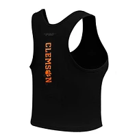Women's Pro Standard Black Clemson Tigers Tonal Neutral Fitted Waist Length Racerback Tank Top