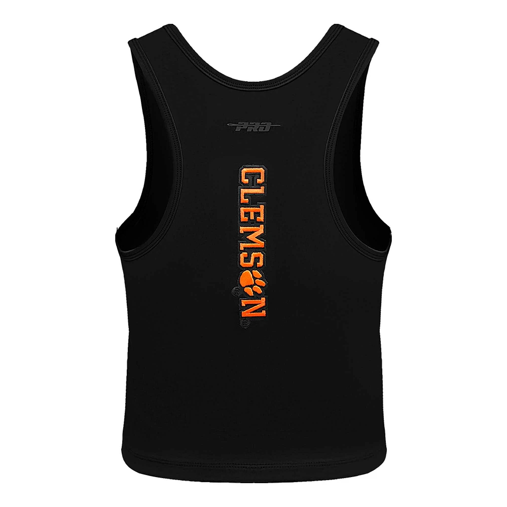 Women's Pro Standard Black Clemson Tigers Tonal Neutral Fitted Waist Length Racerback Tank Top