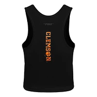 Women's Pro Standard Black Clemson Tigers Tonal Neutral Fitted Waist Length Racerback Tank Top