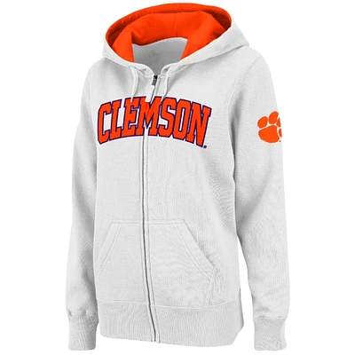 Sweat à capuche entièrement zippé Stadium Athletic Clemson Tigers pour femme avec nom arqué blanc