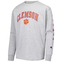 Youth Champion Gray Clemson Tigers Distressed Arch Over Logo Long Sleeve T-Shirt