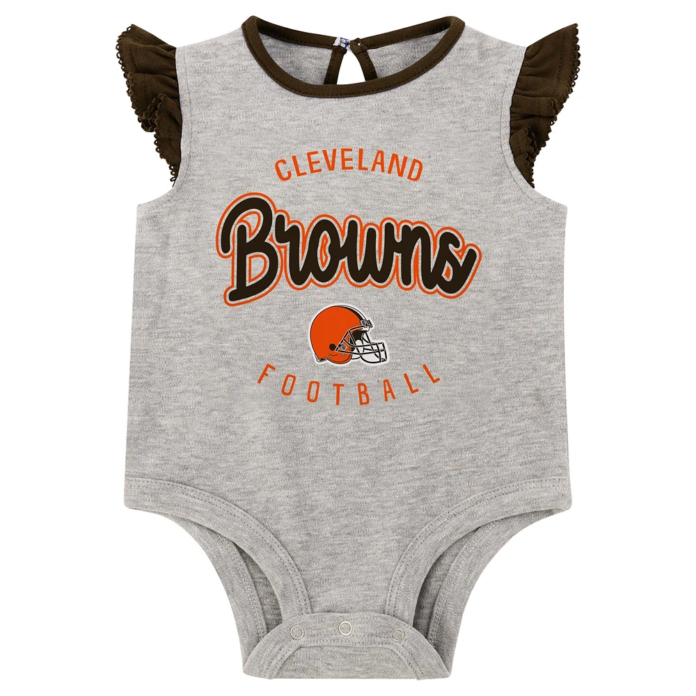 Girls Infant Heather Gray/Brown Cleveland Browns All Dolled Up Three-Piece Bodysuit, Skirt & Booties Set