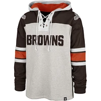 Men's '47 Heathered Gray/Brown Cleveland Browns Gridiron Lace-Up - Pullover Hoodie