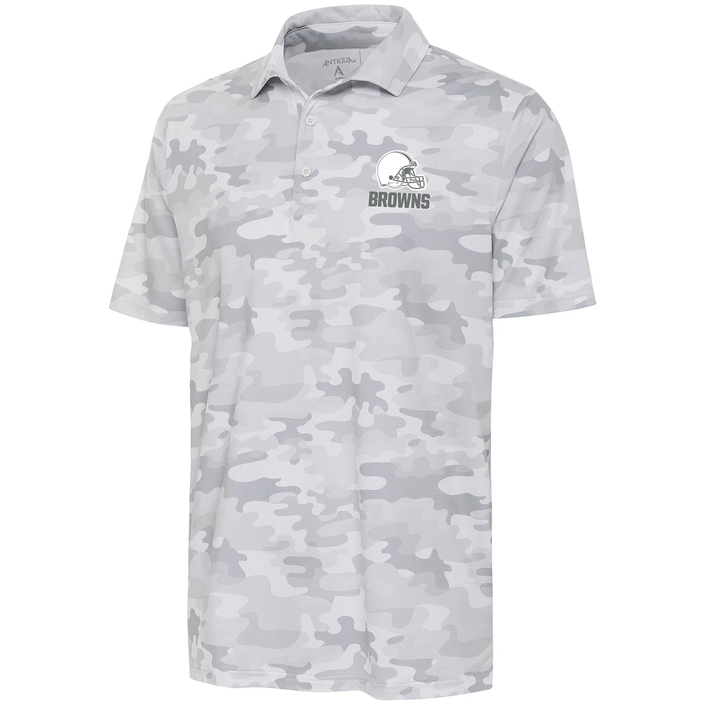 Men's Antigua White Cleveland Browns Anthracite Logo Collide Polo