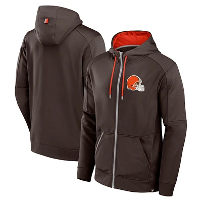 Sweat à capuche entièrement zippé marron Cleveland Browns Defender pour hommes