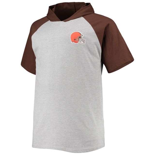 Sweat à capuche manches courtes raglan pour hommes, gris chiné/marron, Cleveland Browns Big & Tall