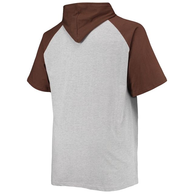 Sweat à capuche manches courtes raglan pour hommes, gris chiné/marron, Cleveland Browns Big & Tall